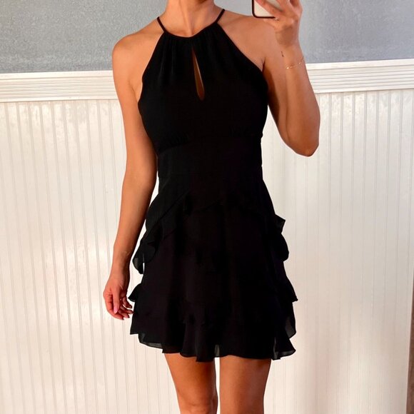 New Parker Phoenix Black Fit Flare Sleeveless Ruffled Mini Dress 4 - Picture 3 of 8